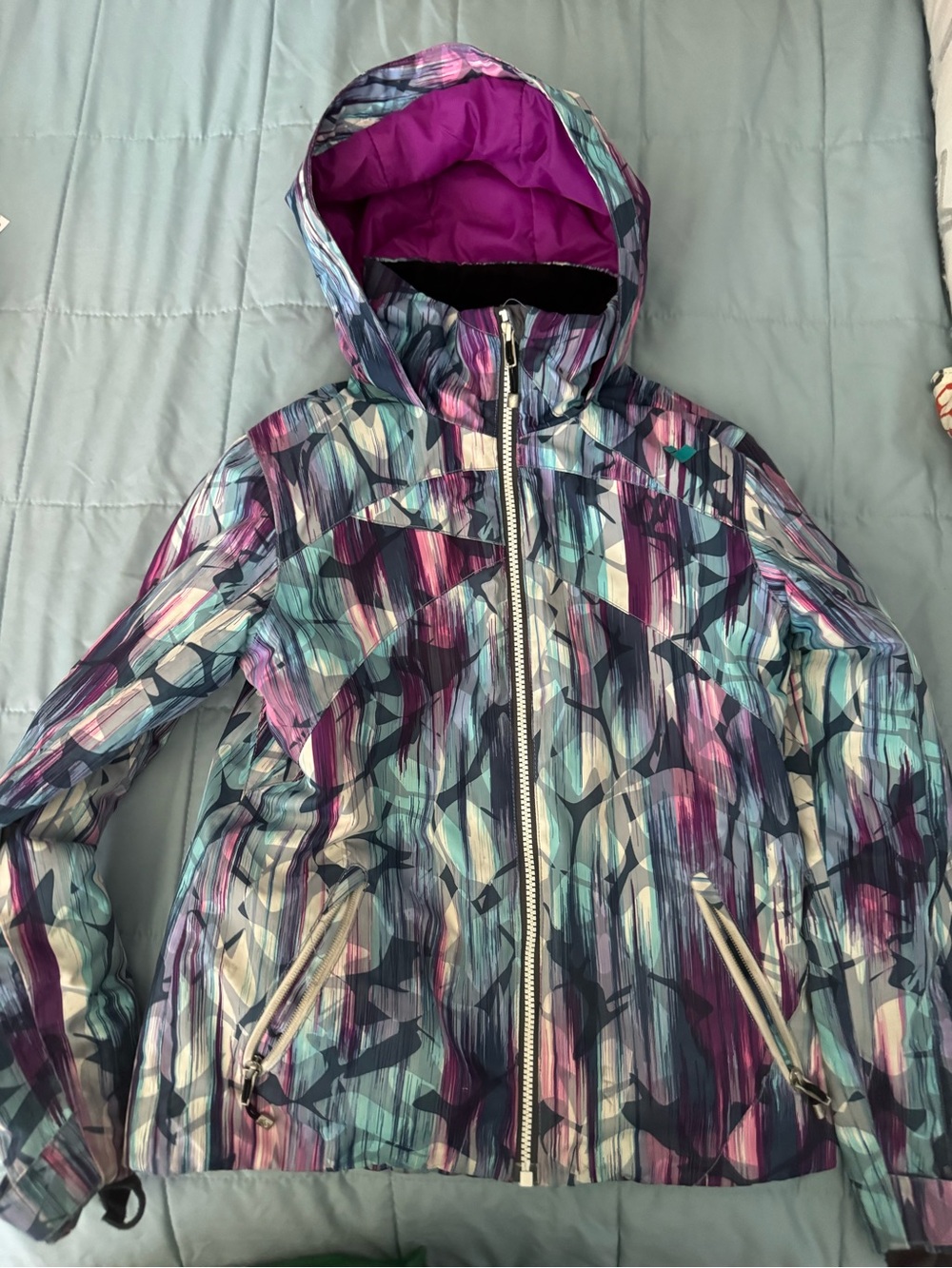 Obermeyer Teen Hooded Jacket with Magenta Lining and Black Shell